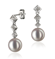 8-9mm AAA Quality Japanese Akoya Cultured Pearl Earring Pair in Rozene White