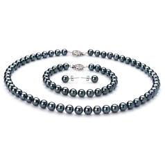 6.5-7mm AA Quality Japanese Akoya Cultured Pearl Set in Black