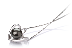 9-10mm AA Quality Freshwater Cultured Pearl Pendant in Heart Black