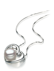 9-10mm AA Quality Freshwater Cultured Pearl Pendant in Katie Heart White