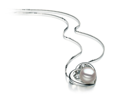 9-10mm AA Quality Freshwater Cultured Pearl Pendant in Katie Heart White