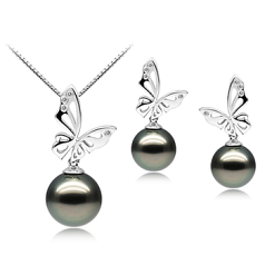 10-12mm AAA Quality Tahitian Cultured Pearl Set in Butterfly Black