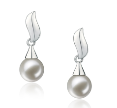 7-8mm AAAA Quality Freshwater Cultured Pearl Earring Pair in Edith White