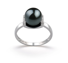 8-9mm AA Quality Japanese Akoya Cultured Pearl Ring in Francine Black