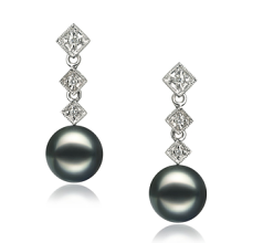 8-9mm AAA Quality Japanese Akoya Cultured Pearl Earring Pair in Rozene Black