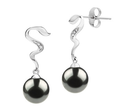 8-9mm AAA Quality Japanese Akoya Cultured Pearl Earring Pair in Tamara Black