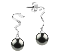 8-9mm AAA Quality Japanese Akoya Cultured Pearl Earring Pair in Tamara Black