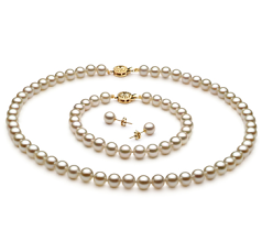 6.5-7mm AA Quality Japanese Akoya Cultured Pearl Set in White