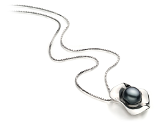 9-10mm AA Quality Freshwater Cultured Pearl Pendant in Rocio Black