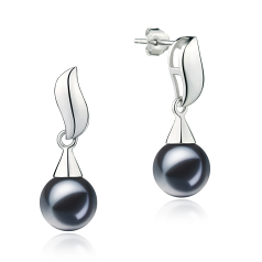 7-8mm AAAA Quality Freshwater Cultured Pearl Earring Pair in Edith Black