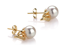 8-9mm AAA Quality Japanese Akoya Cultured Pearl Earring Pair in Anastasia White