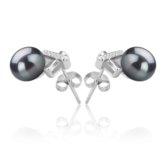 7-8mm AAA Quality Freshwater Cultured Pearl Earring Pair in Klarita Black