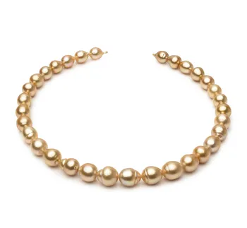 10.1-12.5mm Baroque Quality South Sea Cultured Pearl Necklace in 18-inch Gold