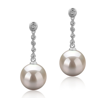 9-10mm AAAA Quality Freshwater Cultured Pearl Earring Pair in Ariel White