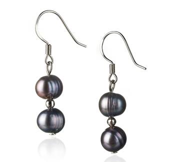6-7mm A Quality Freshwater Cultured Pearl Earring Pair in Cerella Black