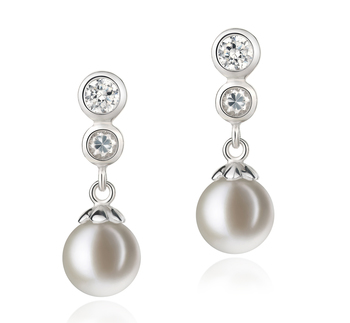 7-8mm AAAA Quality Freshwater Cultured Pearl Earring Pair in Colleen White