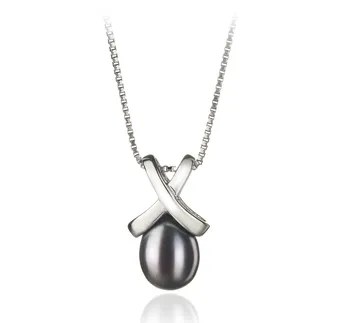 7-8mm AA Quality Freshwater Cultured Pearl Pendant in Empress Black