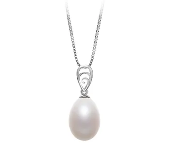 10-11mm AA - Drop Quality Freshwater Cultured Pearl Pendant in Fotina White