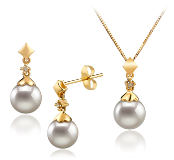 7-8mm AA Quality Japanese Akoya Cultured Pearl Set in Georgia White