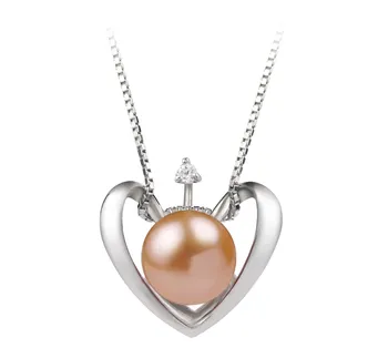 9-10mm AA Quality Freshwater Cultured Pearl Pendant in Heart Pink