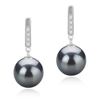 9-10mm AAA Quality Tahitian Cultured Pearl Earring Pair in Janet Black 9-10mm AAA Quality Tahitian Cultured Pearl Earring Pair in Janet Black