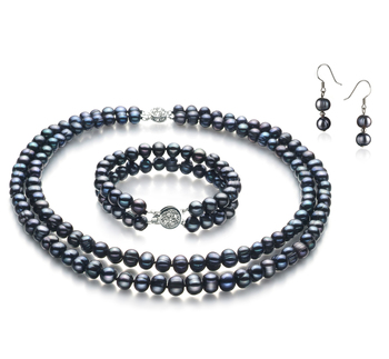 6-7mm A Quality Freshwater Cultured Pearl Set in Julika Black