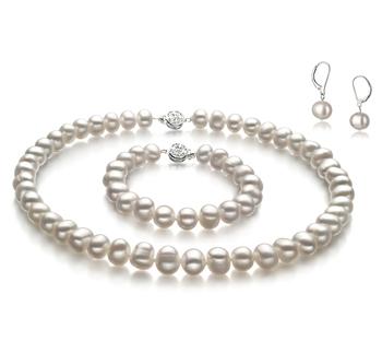 8-9mm A Quality Freshwater Cultured Pearl Set in Kaitlyn White