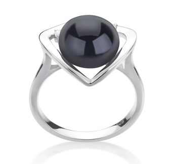 9-10mm AA Quality Freshwater Cultured Pearl Ring in Katie Heart Black