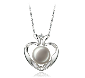 9-10mm AA Quality Freshwater Cultured Pearl Pendant in Marlina Heart White