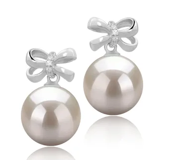 9-10mm AAAA Quality Freshwater Cultured Pearl Earring Pair in Marte White