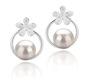 7-8mm AAAA Quality Freshwater Cultured Pearl Earring Pair in Molly White
