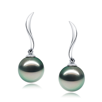 9-10mm AAA Quality Tahitian Cultured Pearl Earring Pair in Mystical Black