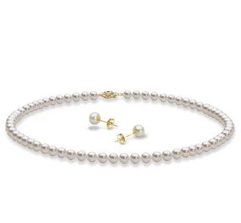 5-6mm AAA Quality Freshwater Cultured Pearl Set in Necklace and Earrings White