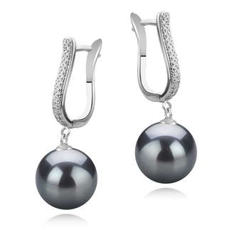 10-11mm AAA Quality Tahitian Cultured Pearl Earring Pair in Ophelia Black