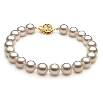 thumbnail image 2 of Genuine 2-Row White Akoya Cultured Pearl Bracelet (7-8mm) – Handmade With Gold Plated Sunflower Clasp 2 of 5