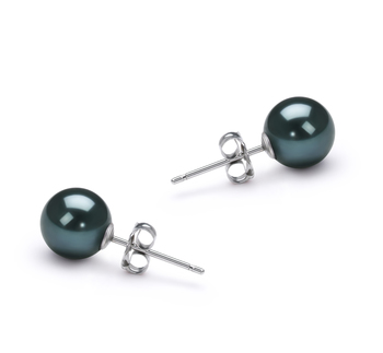 6-7mm AAA Quality Japanese Akoya Cultured Pearl Earring Pair in Black