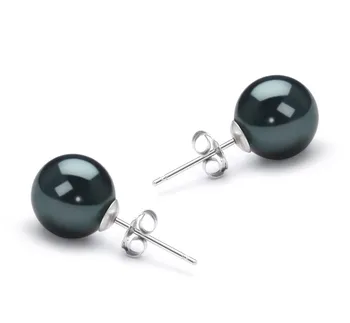 8.5-9mm AAA Quality Japanese Akoya Cultured Pearl Earring Pair in Black 8.5-9mm AAA Quality Japanese Akoya Cultured Pearl Earring Pair in Black