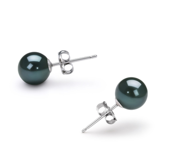 6-7mm AA Quality Japanese Akoya Cultured Pearl Earring Pair in Black