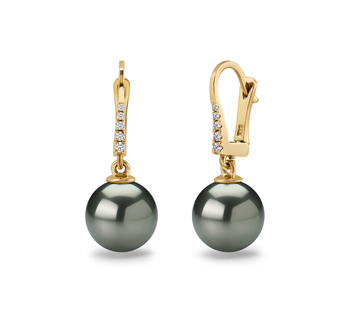 10-11mm AAA Quality Tahitian Cultured Pearl Earring Pair in Sparkle Black