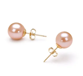 7-8mm AAAA Quality Freshwater Cultured Pearl Earring Pair in Pink