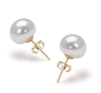 9-10mm AAA Quality Freshwater Cultured Pearl Earring Pair in White