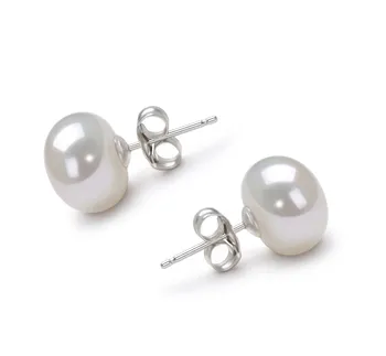 9-10mm AA Quality Freshwater Cultured Pearl Earring Pair in White