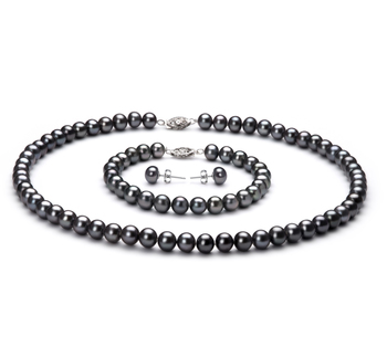 6-7mm AA Quality Freshwater Cultured Pearl Set in Black 6-7mm AA Quality Freshwater Cultured Pearl Set in Black