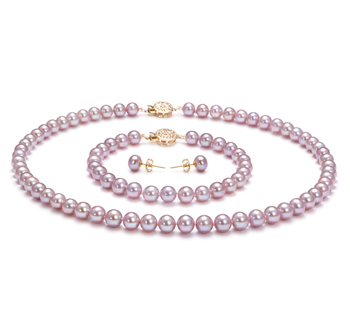 6-6.5mm AAA Quality Freshwater Cultured Pearl Set in Lavender