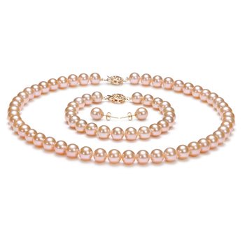 7-8mm AAAA Quality Freshwater Cultured Pearl Set in Pink