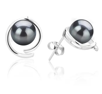 7-8mm AAAA Quality Freshwater Cultured Pearl Earring Pair in Raina Black