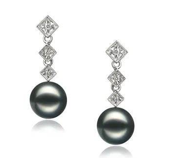 8-9mm AAA Quality Japanese Akoya Cultured Pearl Earring Pair in Rozene Black 8-9mm AAA Quality Japanese Akoya Cultured Pearl Earring Pair in Rozene Black