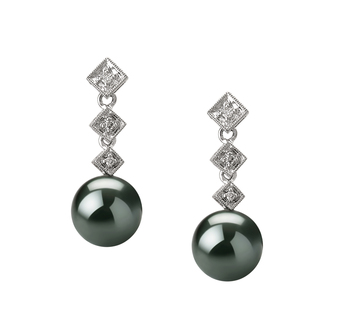 8-9mm AAA Quality Tahitian Cultured Pearl Earring Pair in Rozene Black