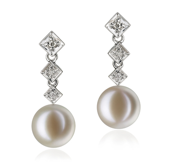 9-10mm AAAA Quality Freshwater Cultured Pearl Earring Pair in Rozene White