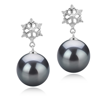 10-11mm AAA Quality Tahitian Cultured Pearl Earring Pair in Snow Black